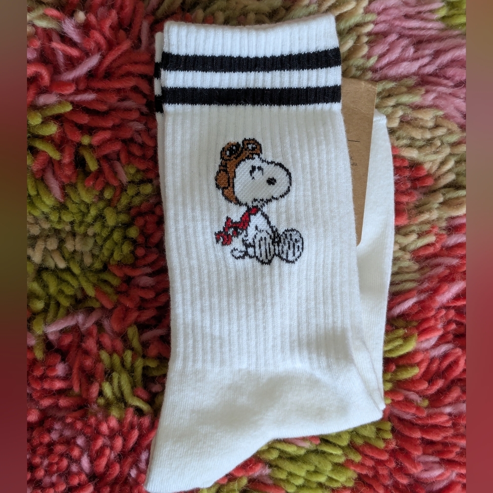 Peanuts Snoopy Crew Socks with Black Logo